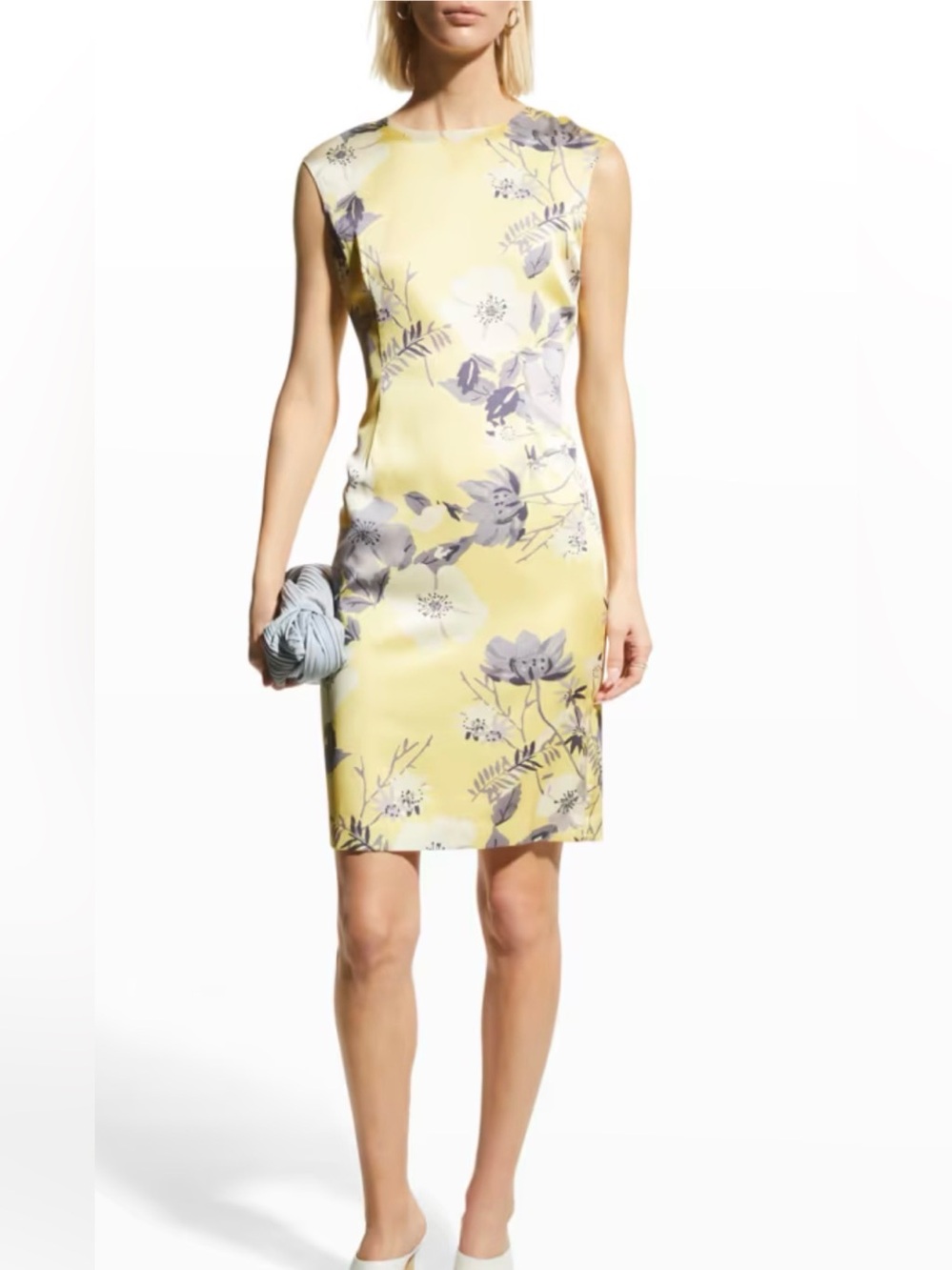 St. John Yellow Floral Silk Blend Sheath Dress Size 8